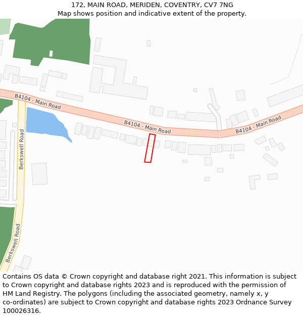172, MAIN ROAD, MERIDEN, COVENTRY, CV7 7NG: Location map and indicative extent of plot