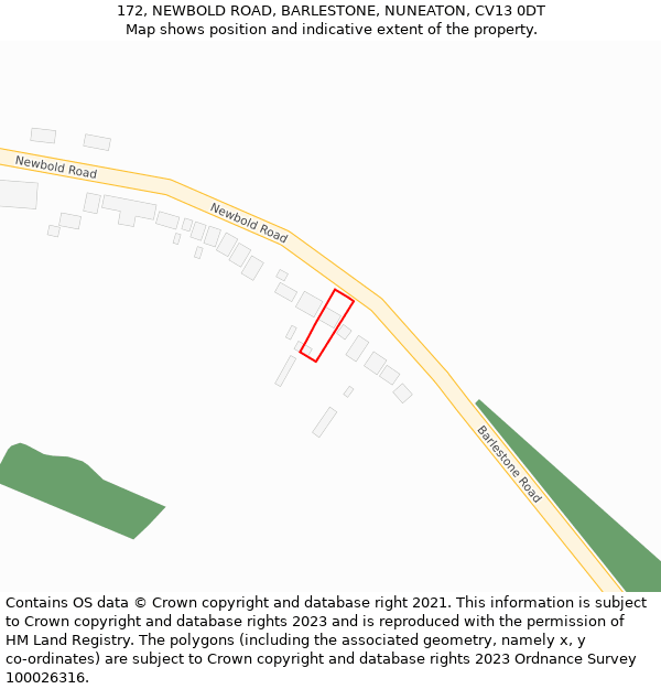 172, NEWBOLD ROAD, BARLESTONE, NUNEATON, CV13 0DT: Location map and indicative extent of plot