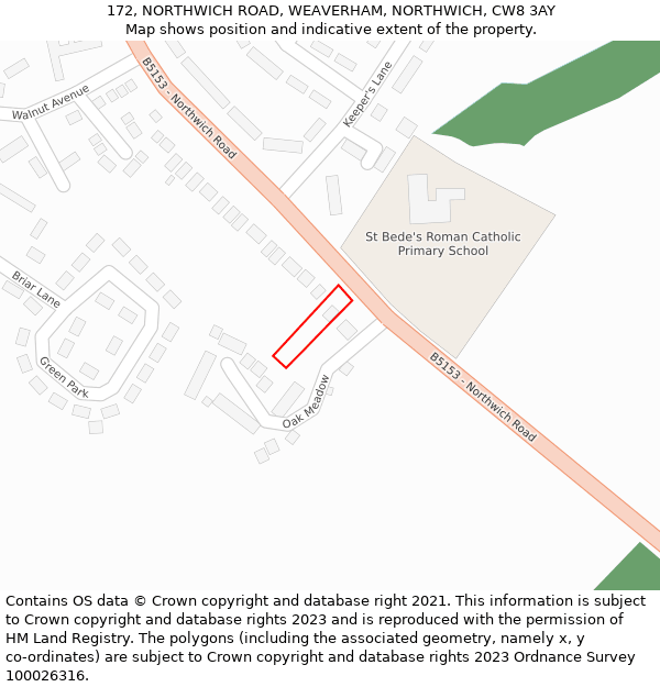 172, NORTHWICH ROAD, WEAVERHAM, NORTHWICH, CW8 3AY: Location map and indicative extent of plot