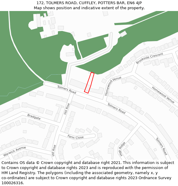 172, TOLMERS ROAD, CUFFLEY, POTTERS BAR, EN6 4JP: Location map and indicative extent of plot