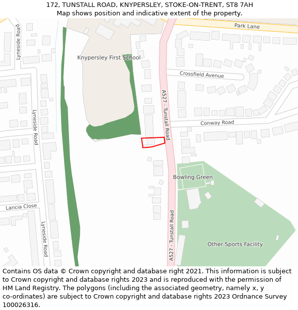 172, TUNSTALL ROAD, KNYPERSLEY, STOKE-ON-TRENT, ST8 7AH: Location map and indicative extent of plot