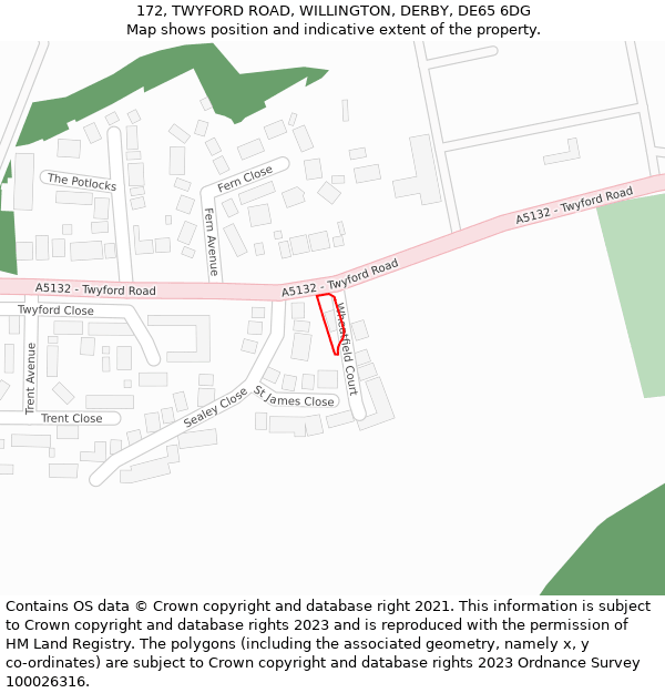 172, TWYFORD ROAD, WILLINGTON, DERBY, DE65 6DG: Location map and indicative extent of plot