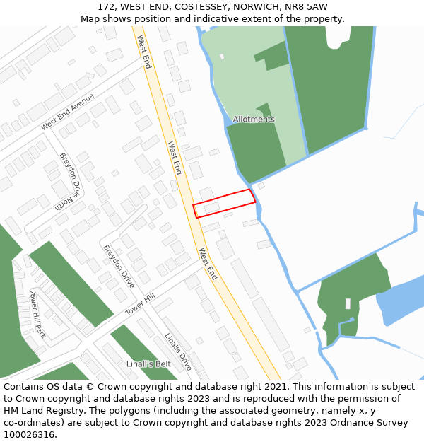 172, WEST END, COSTESSEY, NORWICH, NR8 5AW: Location map and indicative extent of plot