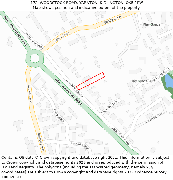 172, WOODSTOCK ROAD, YARNTON, KIDLINGTON, OX5 1PW: Location map and indicative extent of plot