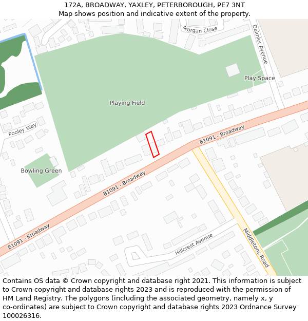172A, BROADWAY, YAXLEY, PETERBOROUGH, PE7 3NT: Location map and indicative extent of plot