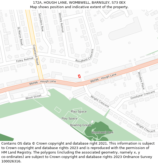 172A, HOUGH LANE, WOMBWELL, BARNSLEY, S73 0EX: Location map and indicative extent of plot