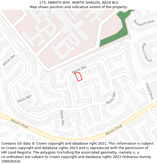 173, ABBOTS WAY, NORTH SHIELDS, NE29 8LS: Location map and indicative extent of plot