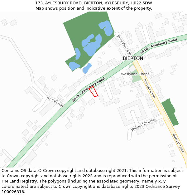 173, AYLESBURY ROAD, BIERTON, AYLESBURY, HP22 5DW: Location map and indicative extent of plot