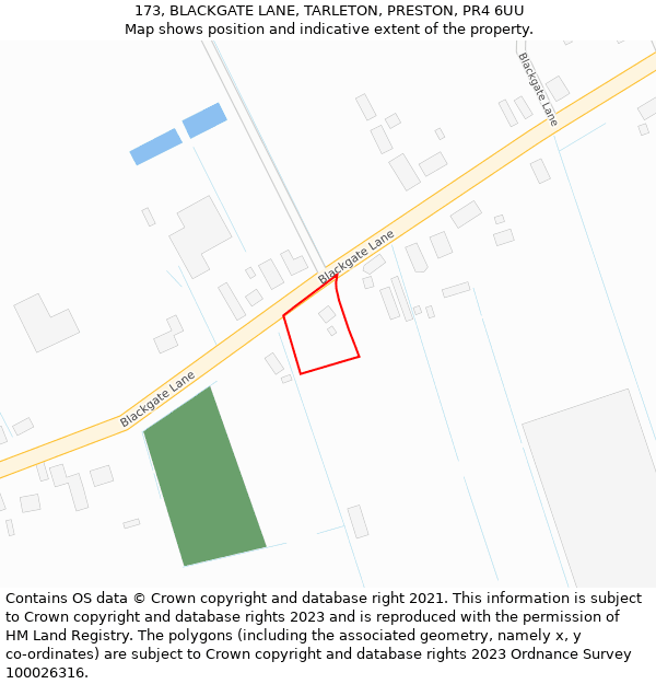 173, BLACKGATE LANE, TARLETON, PRESTON, PR4 6UU: Location map and indicative extent of plot