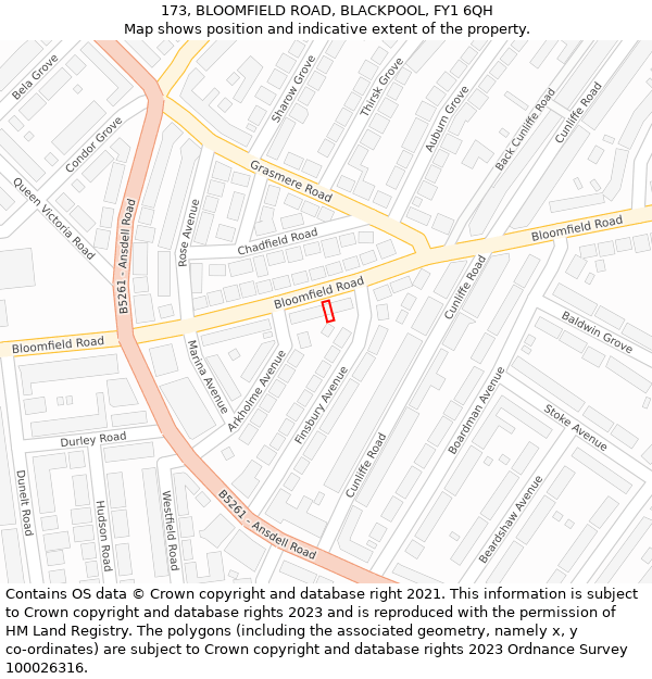 173, BLOOMFIELD ROAD, BLACKPOOL, FY1 6QH: Location map and indicative extent of plot