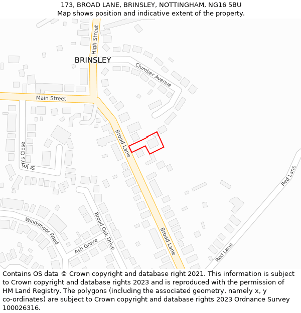 173, BROAD LANE, BRINSLEY, NOTTINGHAM, NG16 5BU: Location map and indicative extent of plot