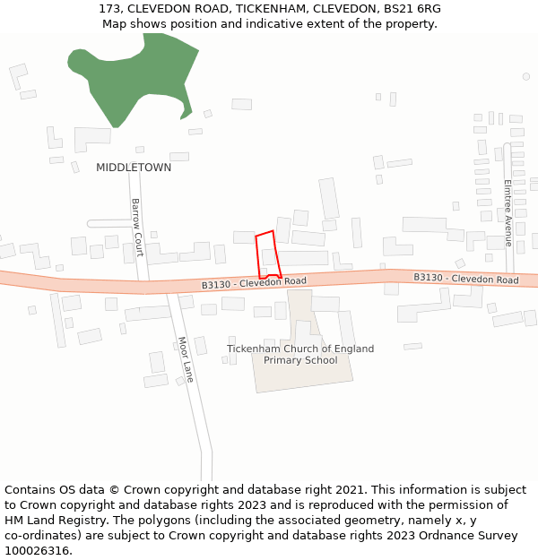 173, CLEVEDON ROAD, TICKENHAM, CLEVEDON, BS21 6RG: Location map and indicative extent of plot