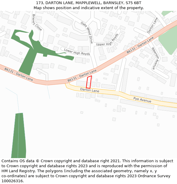 173, DARTON LANE, MAPPLEWELL, BARNSLEY, S75 6BT: Location map and indicative extent of plot