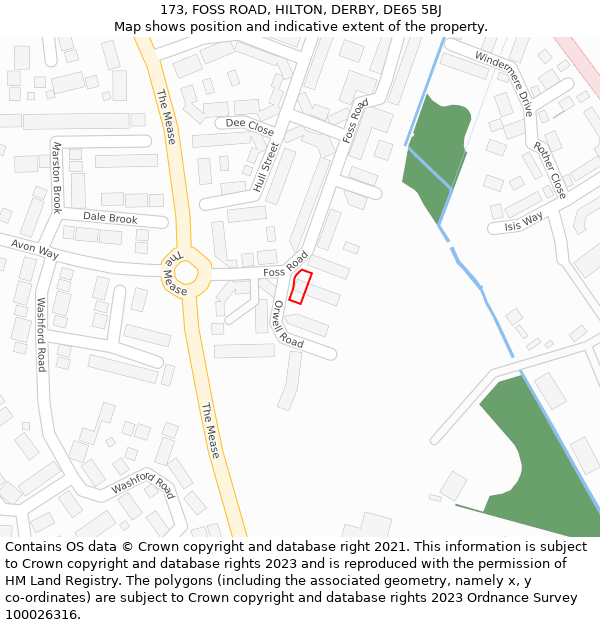 173, FOSS ROAD, HILTON, DERBY, DE65 5BJ: Location map and indicative extent of plot