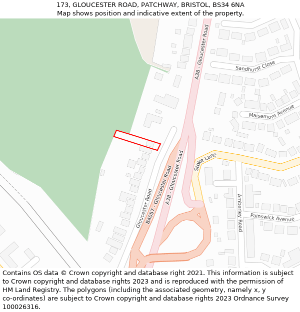 173, GLOUCESTER ROAD, PATCHWAY, BRISTOL, BS34 6NA: Location map and indicative extent of plot