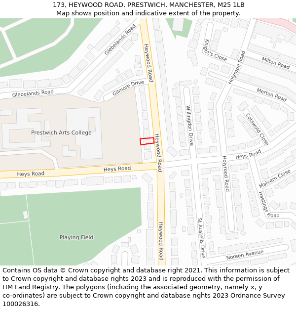 173, HEYWOOD ROAD, PRESTWICH, MANCHESTER, M25 1LB: Location map and indicative extent of plot
