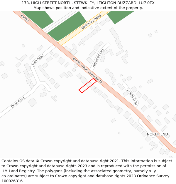 173, HIGH STREET NORTH, STEWKLEY, LEIGHTON BUZZARD, LU7 0EX: Location map and indicative extent of plot