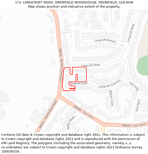 173, LONGCROFT ROAD, DRONFIELD WOODHOUSE, DRONFIELD, S18 8XW: Location map and indicative extent of plot