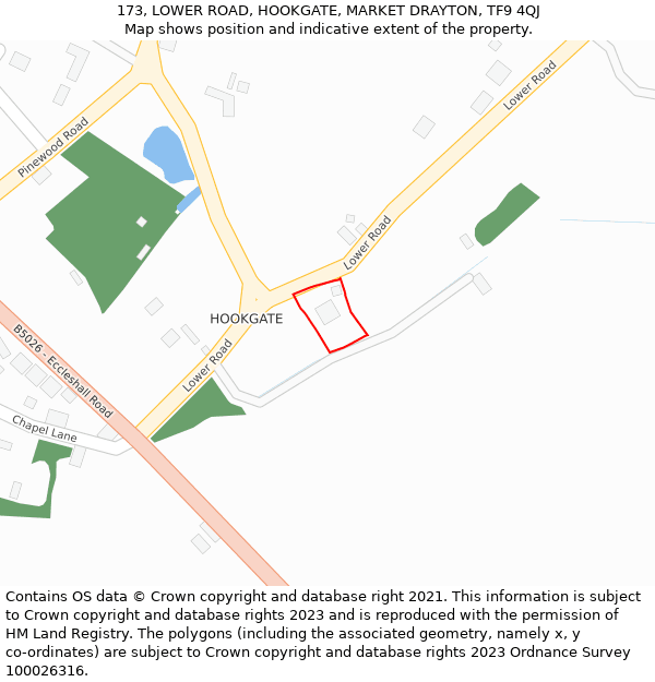 173, LOWER ROAD, HOOKGATE, MARKET DRAYTON, TF9 4QJ: Location map and indicative extent of plot