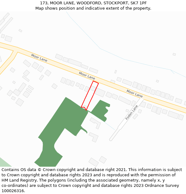 173, MOOR LANE, WOODFORD, STOCKPORT, SK7 1PF: Location map and indicative extent of plot