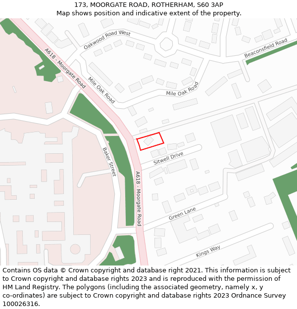 173, MOORGATE ROAD, ROTHERHAM, S60 3AP: Location map and indicative extent of plot