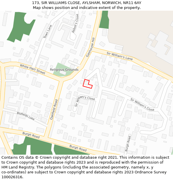 173, SIR WILLIAMS CLOSE, AYLSHAM, NORWICH, NR11 6AY: Location map and indicative extent of plot