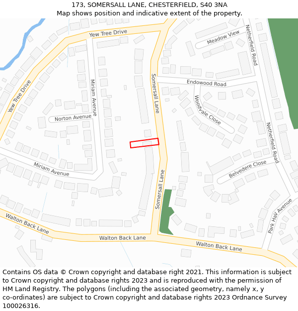 173, SOMERSALL LANE, CHESTERFIELD, S40 3NA: Location map and indicative extent of plot