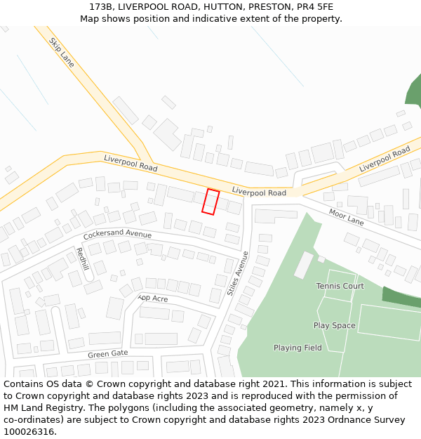 173B, LIVERPOOL ROAD, HUTTON, PRESTON, PR4 5FE: Location map and indicative extent of plot