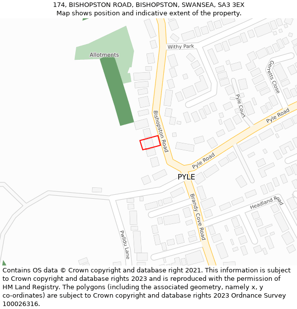 174, BISHOPSTON ROAD, BISHOPSTON, SWANSEA, SA3 3EX: Location map and indicative extent of plot