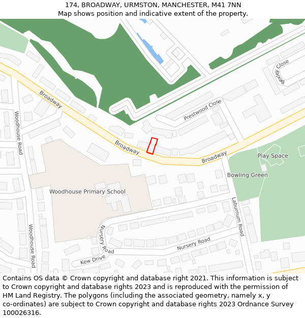 174, BROADWAY, URMSTON, MANCHESTER, M41 7NN: Location map and indicative extent of plot