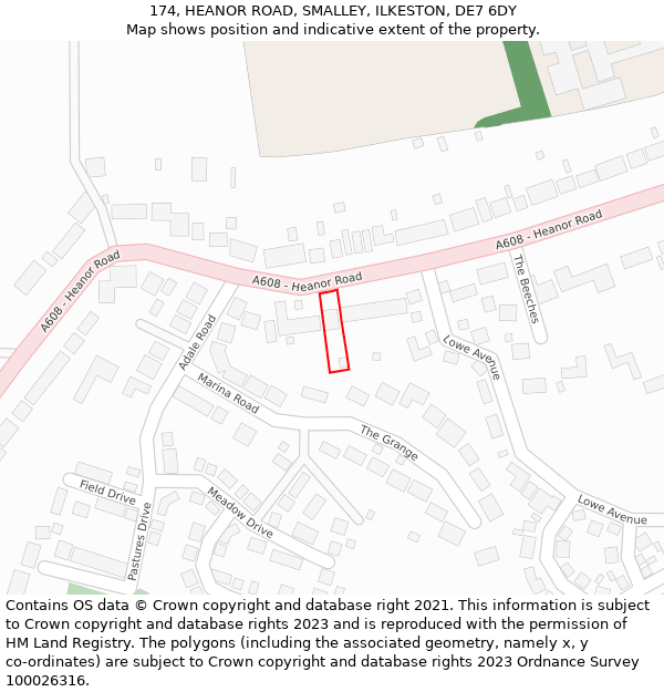 174, HEANOR ROAD, SMALLEY, ILKESTON, DE7 6DY: Location map and indicative extent of plot