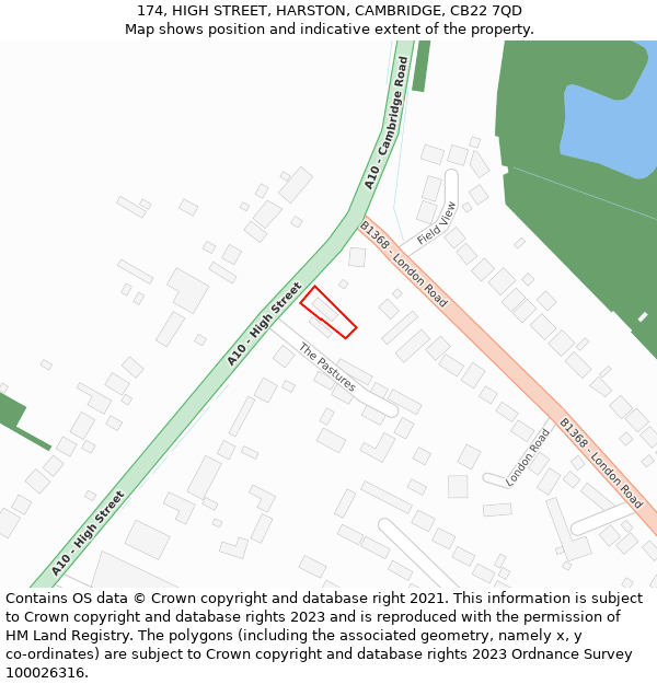 174, HIGH STREET, HARSTON, CAMBRIDGE, CB22 7QD: Location map and indicative extent of plot