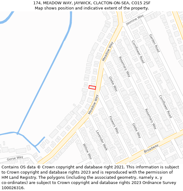 174, MEADOW WAY, JAYWICK, CLACTON-ON-SEA, CO15 2SF: Location map and indicative extent of plot