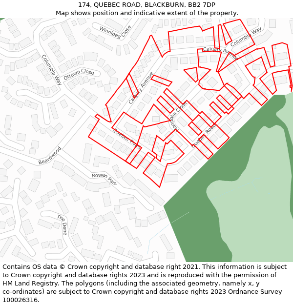 174, QUEBEC ROAD, BLACKBURN, BB2 7DP: Location map and indicative extent of plot