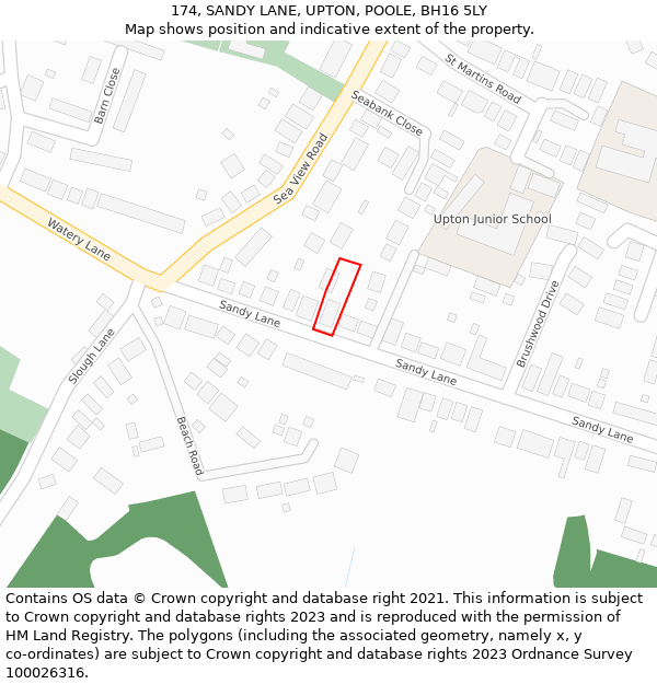 174, SANDY LANE, UPTON, POOLE, BH16 5LY: Location map and indicative extent of plot