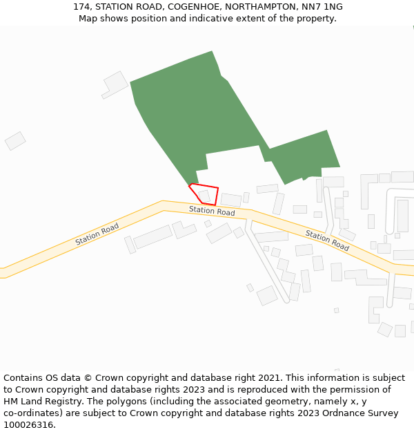 174, STATION ROAD, COGENHOE, NORTHAMPTON, NN7 1NG: Location map and indicative extent of plot