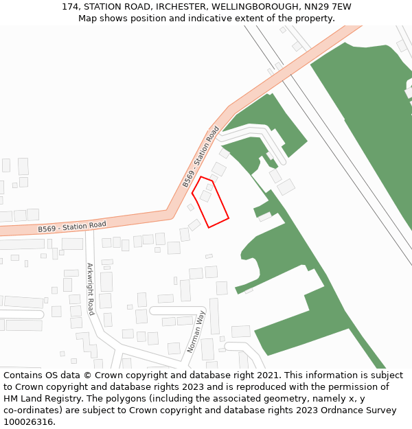 174, STATION ROAD, IRCHESTER, WELLINGBOROUGH, NN29 7EW: Location map and indicative extent of plot