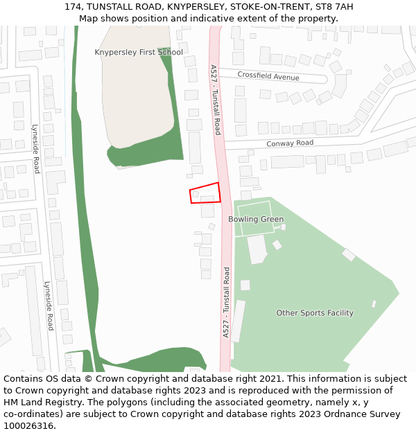 174, TUNSTALL ROAD, KNYPERSLEY, STOKE-ON-TRENT, ST8 7AH: Location map and indicative extent of plot