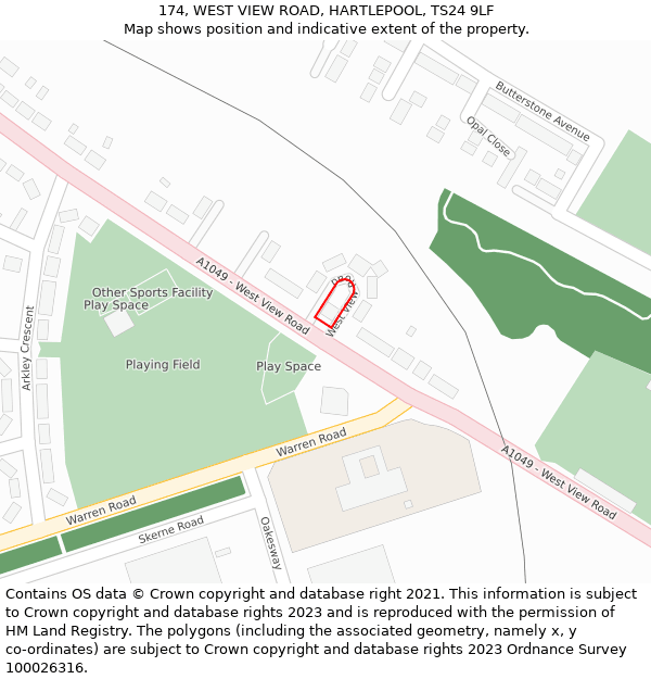 174, WEST VIEW ROAD, HARTLEPOOL, TS24 9LF: Location map and indicative extent of plot