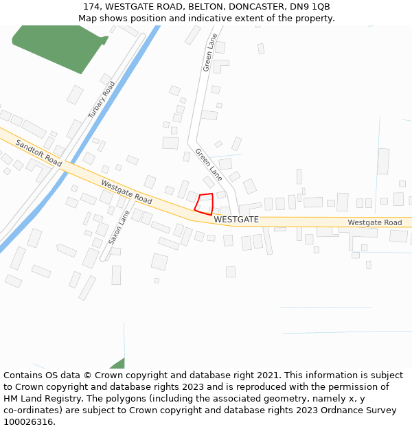 174, WESTGATE ROAD, BELTON, DONCASTER, DN9 1QB: Location map and indicative extent of plot