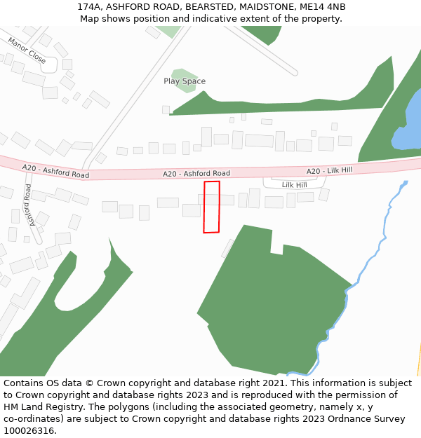 174A, ASHFORD ROAD, BEARSTED, MAIDSTONE, ME14 4NB: Location map and indicative extent of plot
