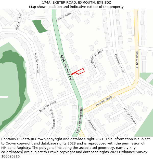 174A, EXETER ROAD, EXMOUTH, EX8 3DZ: Location map and indicative extent of plot