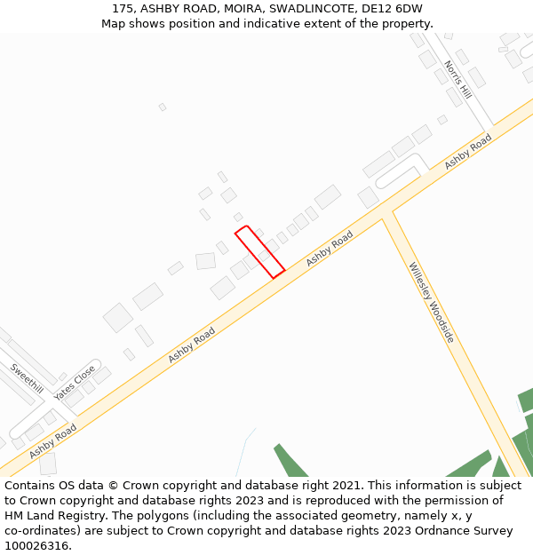 175, ASHBY ROAD, MOIRA, SWADLINCOTE, DE12 6DW: Location map and indicative extent of plot