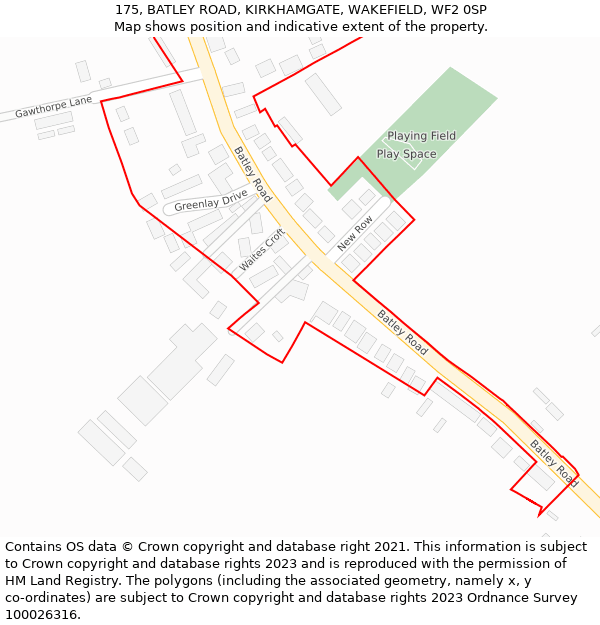 175, BATLEY ROAD, KIRKHAMGATE, WAKEFIELD, WF2 0SP: Location map and indicative extent of plot