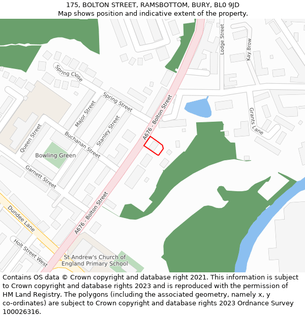 175, BOLTON STREET, RAMSBOTTOM, BURY, BL0 9JD: Location map and indicative extent of plot