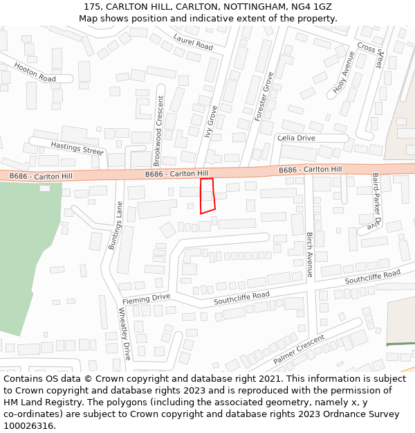 175, CARLTON HILL, CARLTON, NOTTINGHAM, NG4 1GZ: Location map and indicative extent of plot