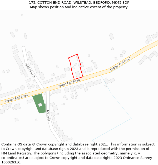 175, COTTON END ROAD, WILSTEAD, BEDFORD, MK45 3DP: Location map and indicative extent of plot