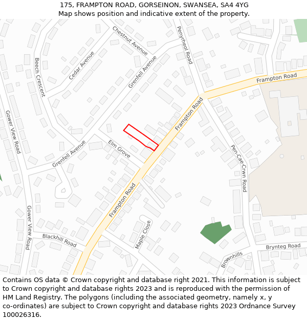 175, FRAMPTON ROAD, GORSEINON, SWANSEA, SA4 4YG: Location map and indicative extent of plot
