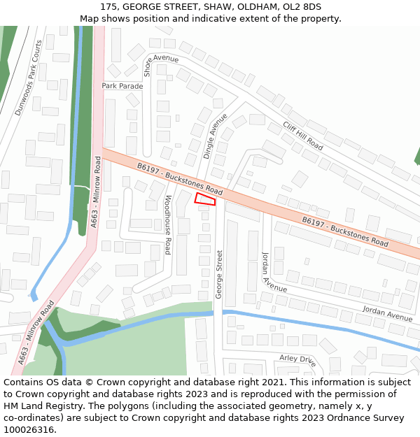 175, GEORGE STREET, SHAW, OLDHAM, OL2 8DS: Location map and indicative extent of plot