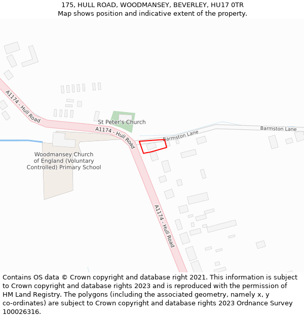 175, HULL ROAD, WOODMANSEY, BEVERLEY, HU17 0TR: Location map and indicative extent of plot